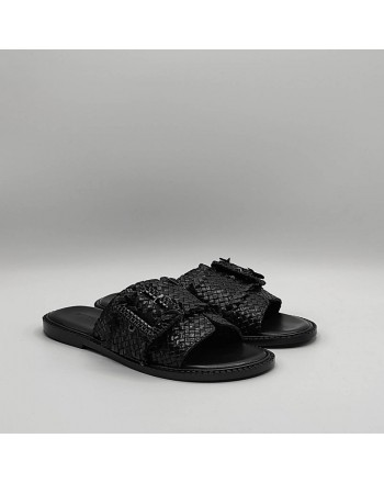 EMANUELLE VEE - Sandal in woven raffia 411m - 406 - 15 dam - BLACK -