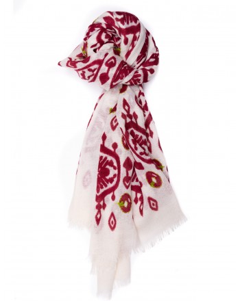 CAMERUCCI - MARGHERITA Wool scarf -White/Bordeaux