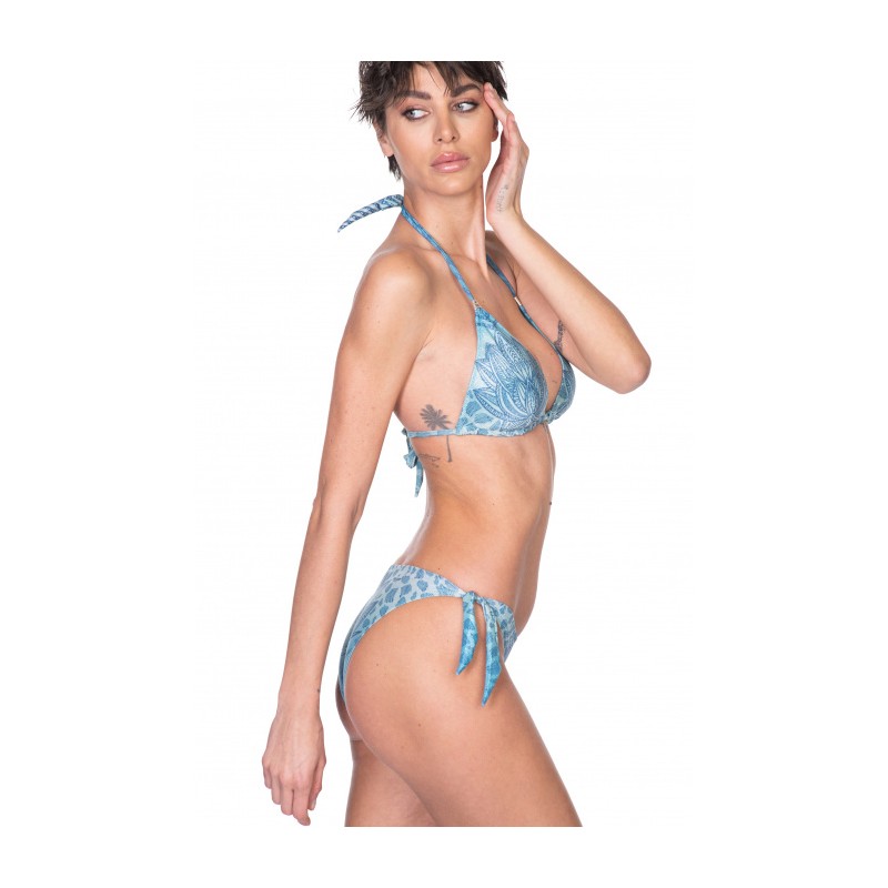 PIN-UP STARS - Padded Triangle Bikini Slip Bows Animal Cool Degrada' PA082F - Turquoise
