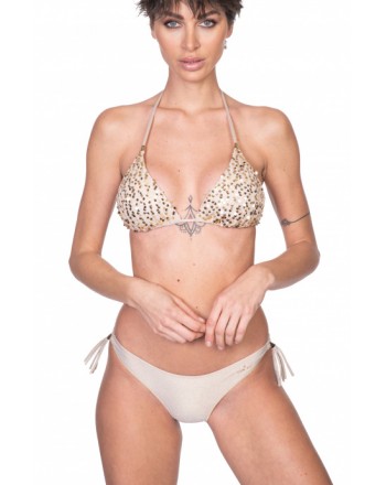 PIN-UP STARS - Padded Triangle Bikini Slip Bows Paillettes Net PA020F - Gold