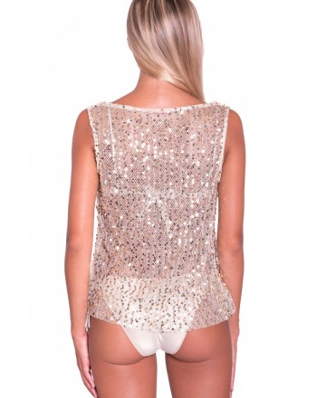 PIN-UP STARS - Paillettes Mesh Tank PA024TO - Gold -