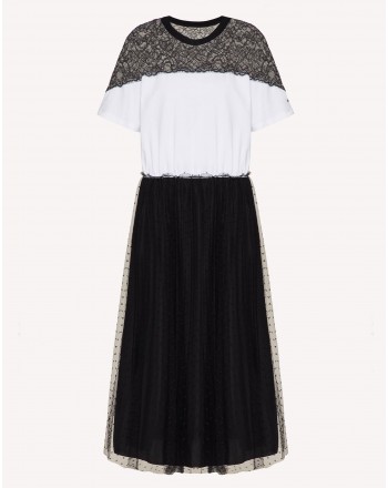 RED VALENTINO - Cotton Dress with Lace Details - White/Black