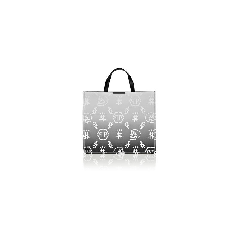 PHILIPP PLEIN -Leather Monogram Shopping Bag -White/Black