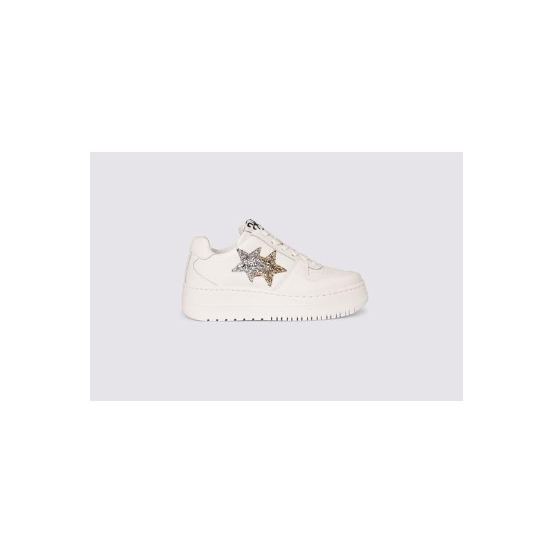 2 STAR- Sneakers QUEEN LOW 2SD3271 Pelle Bianco/Oro/Argento