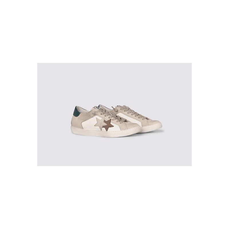 2 STAR- Sneakers 2S3240-082 Pelle - Bianco/Ghiaccio marrone ottanio