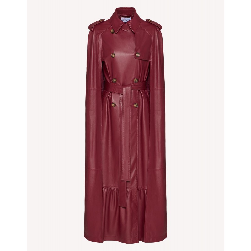 RED VALENTINO - Cappa Trench in Pelle - Amarena
