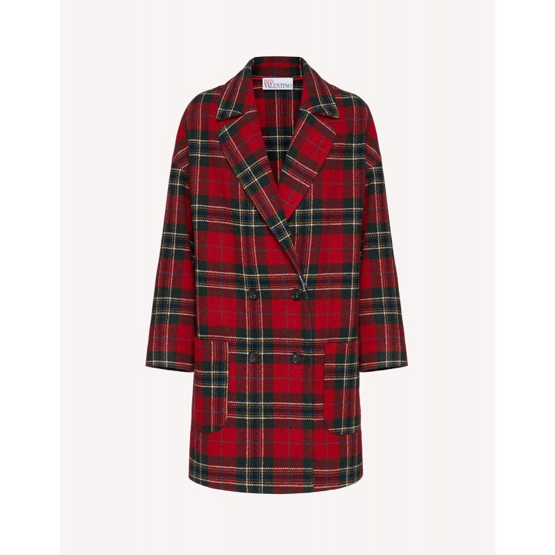 RED VALENTINO - Wool Tartan Coat - Red