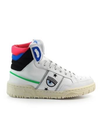 CHIARA FERRAGNI - Sneakers CF1 HIGH in Pelle - Bianco/Blu/Nero