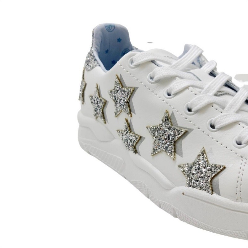 CHIARA FERRAGNI - Sneakers WHITE LEATHER SILVER STARS in  Pelle - Bianco/Silver