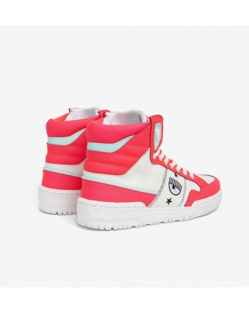 CHIARA FERRAGNI - CF1 HIGH Leather Sneakers - Pink Fluo/White