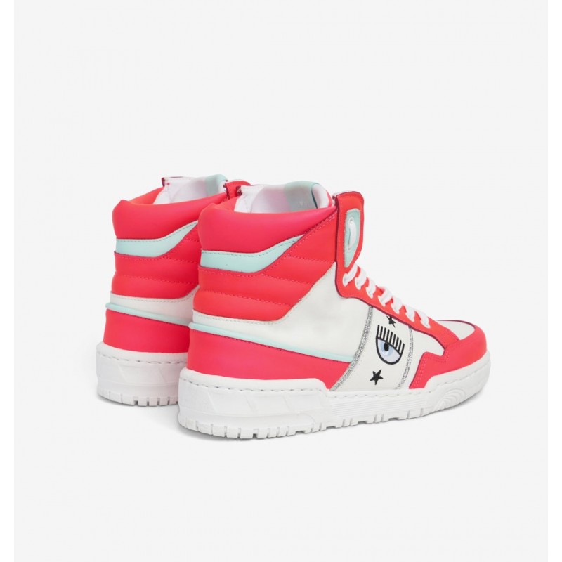 CHIARA FERRAGNI - Sneakers CF1 HIGH in Pelle - Pink Fluo/Bianco