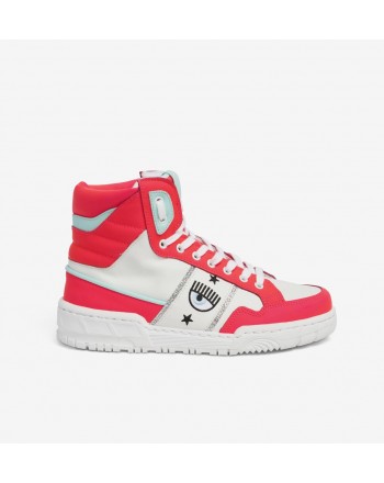CHIARA FERRAGNI - CF1 HIGH Leather Sneakers - Pink Fluo/White