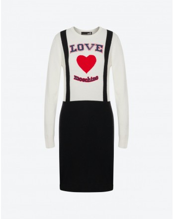 LOVE MOSCHINO - Blended Cashmere Trompe L'Oeil Dress - Cream/Black