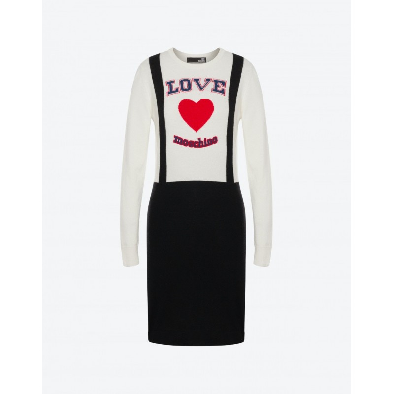 LOVE MOSCHINO - Blended Cashmere Trompe L'Oeil Dress - Cream/Black