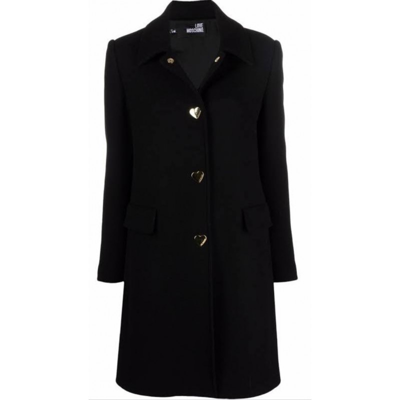 LOVE MOSCHINO - Blended Wool Coat with Heart Buttons - Black