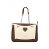 LOVE MOSCHINO - Metallic Heart Shopping Bag - Brown/Ivory