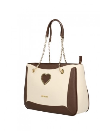 LOVE MOSCHINO - Metallic Heart Shopping Bag - Brown/Ivory