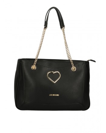 LOVE MOSCHINO - Metallic Heart Shopping Bag -Black