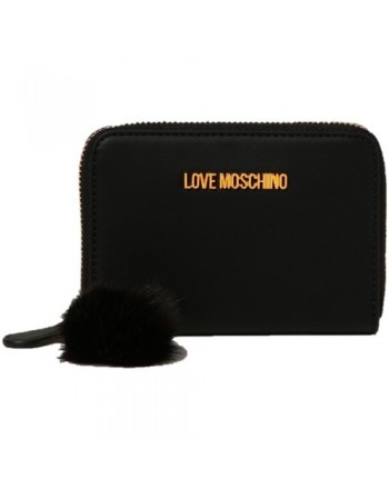 LOVE MOSCHINO - Fur Deatil Zip Around Wallet- Black