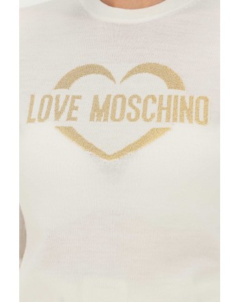 LOVE MOSCHINO - Maglia in Lana con Logo Glitter - Bianco