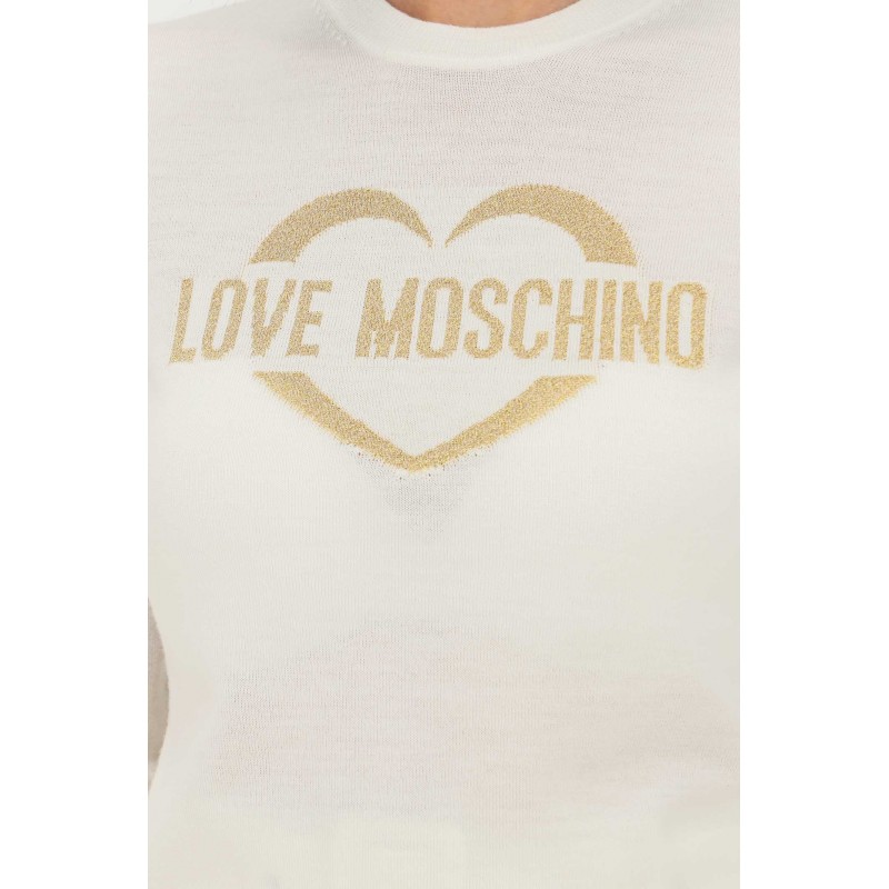 LOVE MOSCHINO - Maglia in Lana con Logo Glitter - Bianco