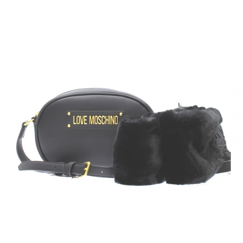 LOVE MOSCHINO - Oval Bag FUR SCARF - Black