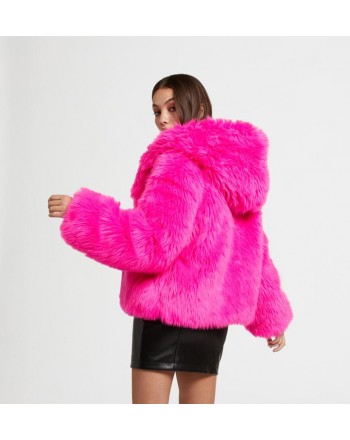 CHIARA FERRAGNI - Faux Fur CF RACING Jacket - Fluo Pink