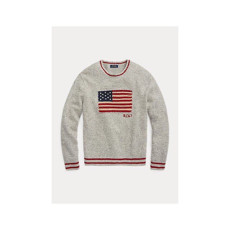 POLO RALPH LAUREN - Mottled sweater with flag 710850101 - Fawn Gray