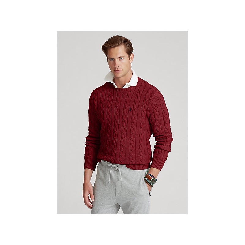 POLO RALPH LAUREN - Cable-knit cotton sweater 710775885 - Bordeaux