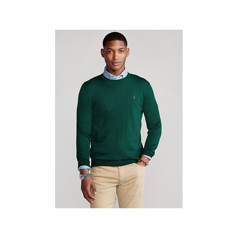 POLO RALPH LAUREN - Washable wool sweater around the neck 710714346 - College green