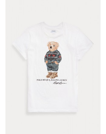 POLO RALPH LAUREN - T-Shirt in Cotone SKI POLO BEAR - Bianco
