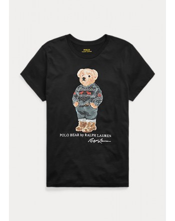POLO RALPH LAUREN - T-Shirt in Cotone SKI POLO BEAR - Nero