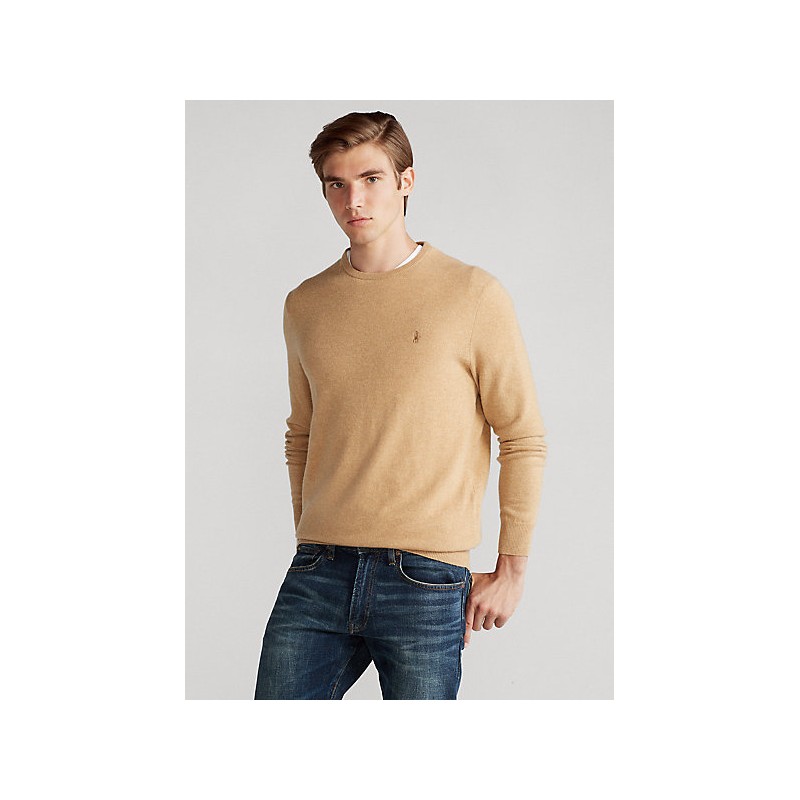 POLO RALPH LAUREN - Merino wool crewneck sweater 710667378 - Camel Melange