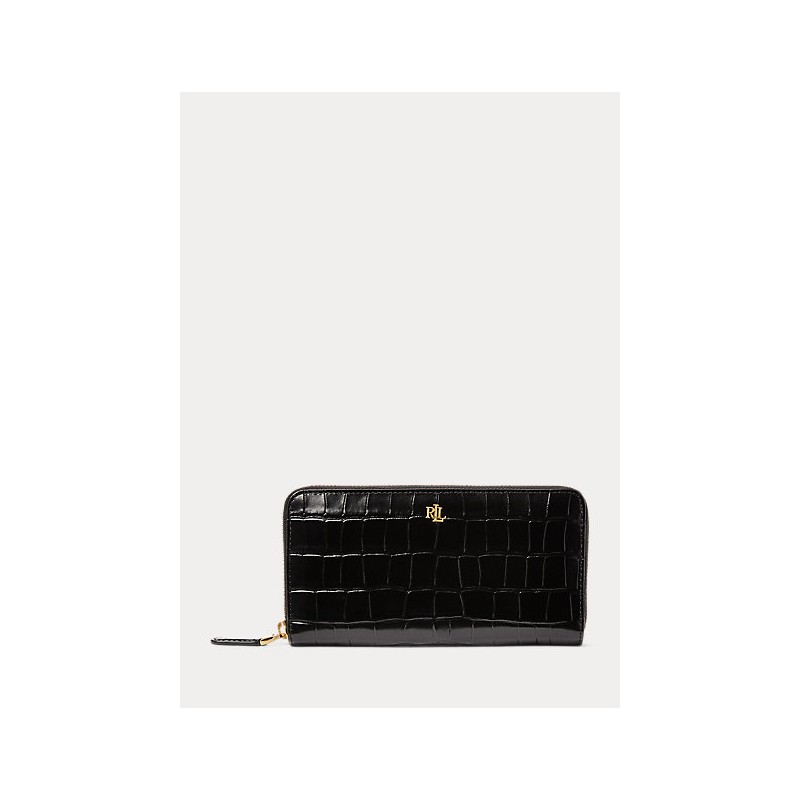 POLO RALPH LAUREN - CONTINENTAL Croco Leather Wallet - Black