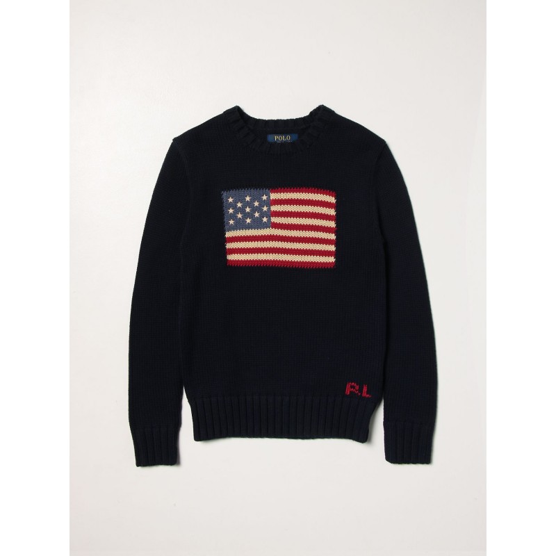 POLO RALPH LAUREN - Cotton sweater with flag 321/322668285 - Navy