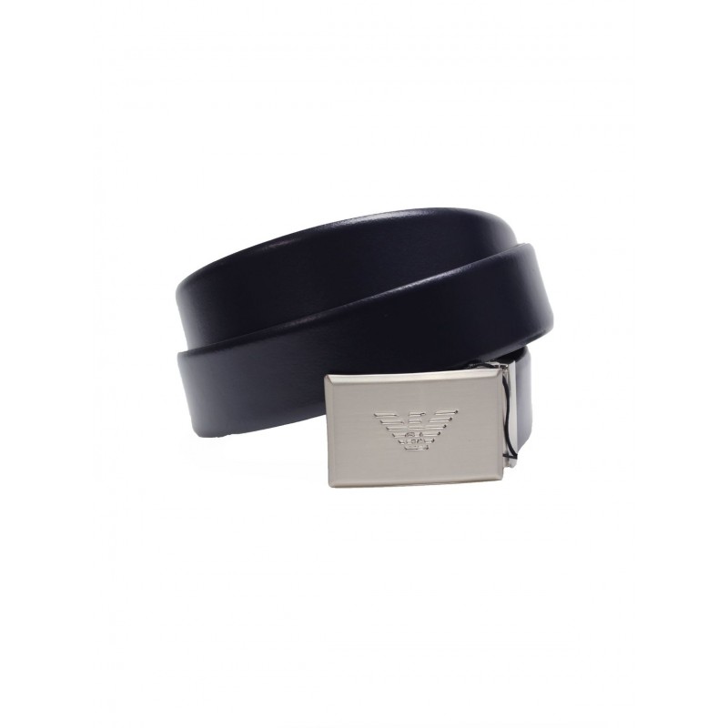 EMPORIO ARMANI - Cintura in Pelle con Logo Placca - Nero