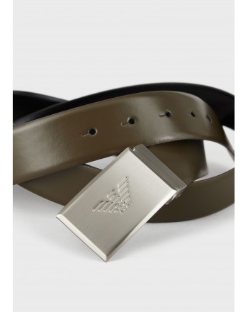 EMPORIO ARMANI - Cintura in Pelle con Logo Placca - Moro
