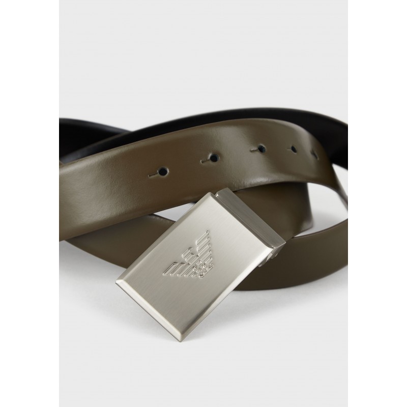 EMPORIO ARMANI - Leather Belt with Logo Tag - Dark Brown