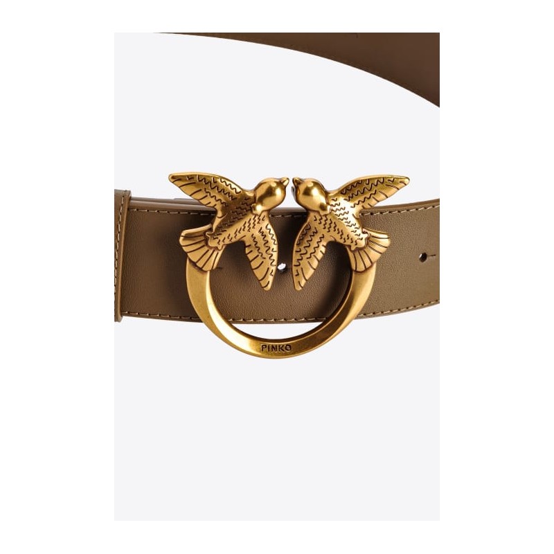 PINKO - LOVE BERRY HIPS SIMPLY H4  Leather Belt  -Beige