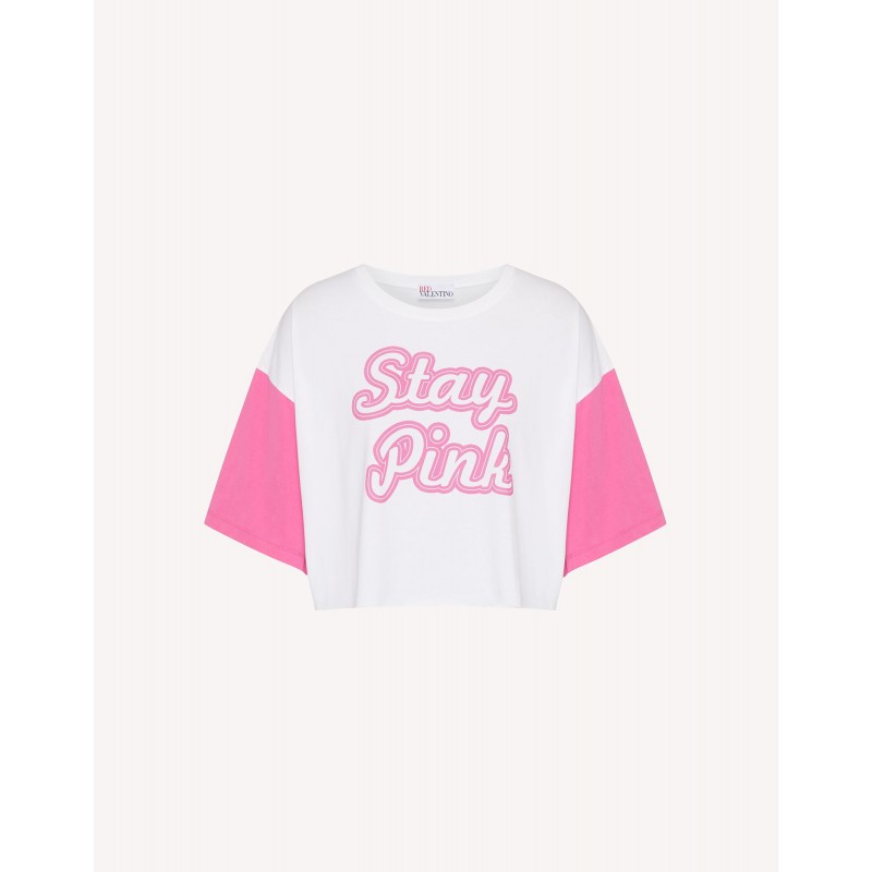 RED VALENTINO - T-Shirt a Stampa STAY PINK - Bianco/Fucsia