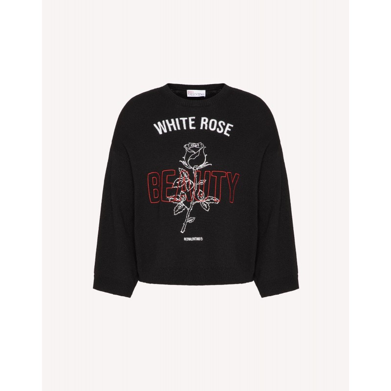 RED VALENTINO - Wool and Cashmere Knit with Embroidery - Black