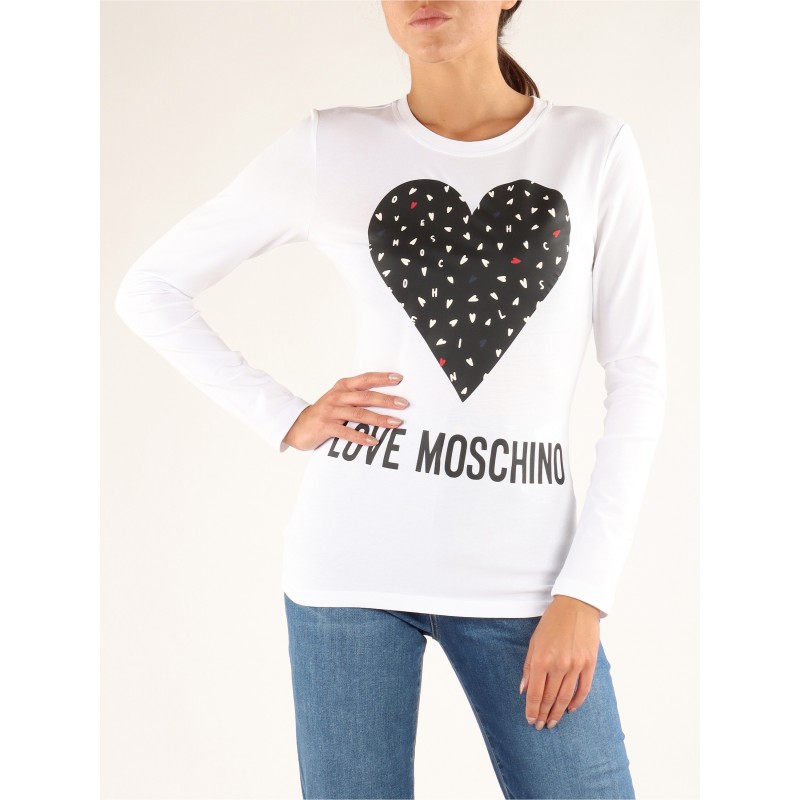 LOVE MOSCHINO - T-Shirt Cuore in Cotone - Bianco