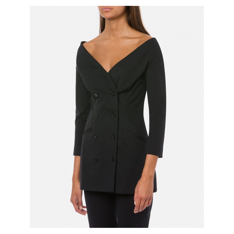 PHILOSOPHY di LORENZO SERAFINI - Double Breasted Jacket with Low Shoulders - Black
