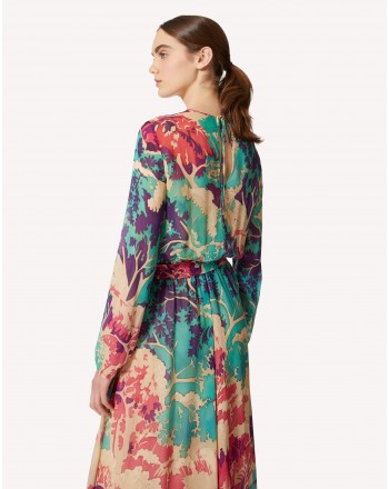 RED VALENTINO - Silk EMERALD FOREST Printed Dress - Lagoon