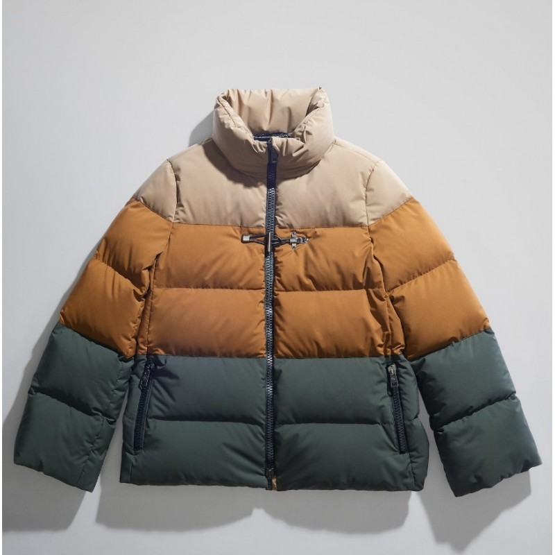 FAY - Color Block Down Jacket - Dove/Biscuit