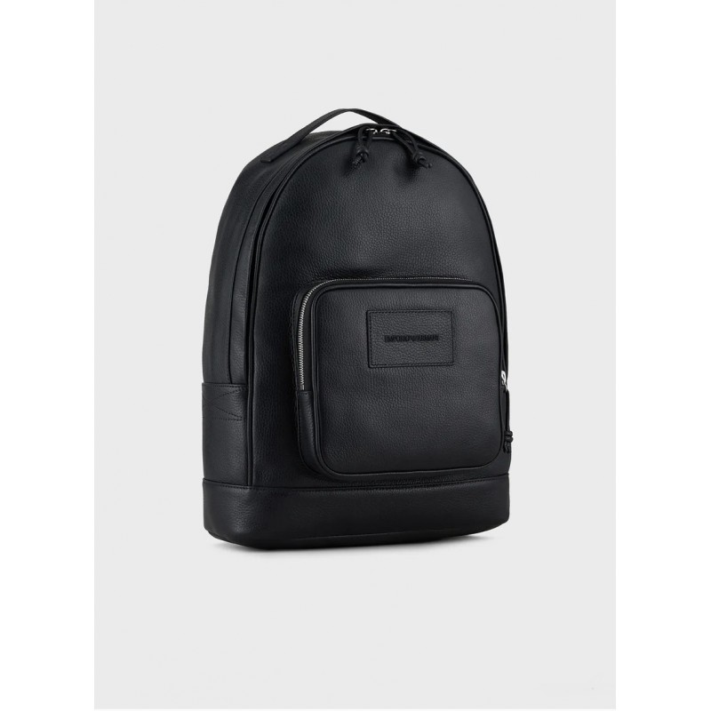 EMPORIO ARMANI - Tumbled leather backpack - Black
