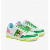 CHIARA FERRAGNI - White leather sneakers with multicolored details - Pink/Green