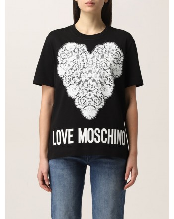 LOVE MOSCHINO - T-Shirt Cuore in Pizzo - Nero