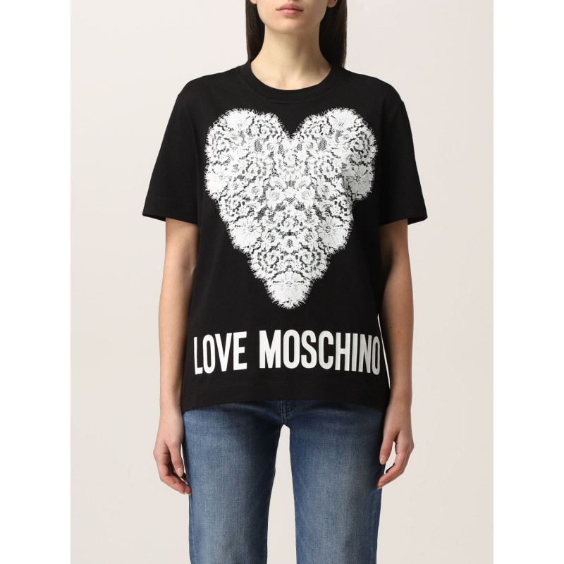LOVE MOSCHINO - T-Shirt Cuore in Pizzo - Nero