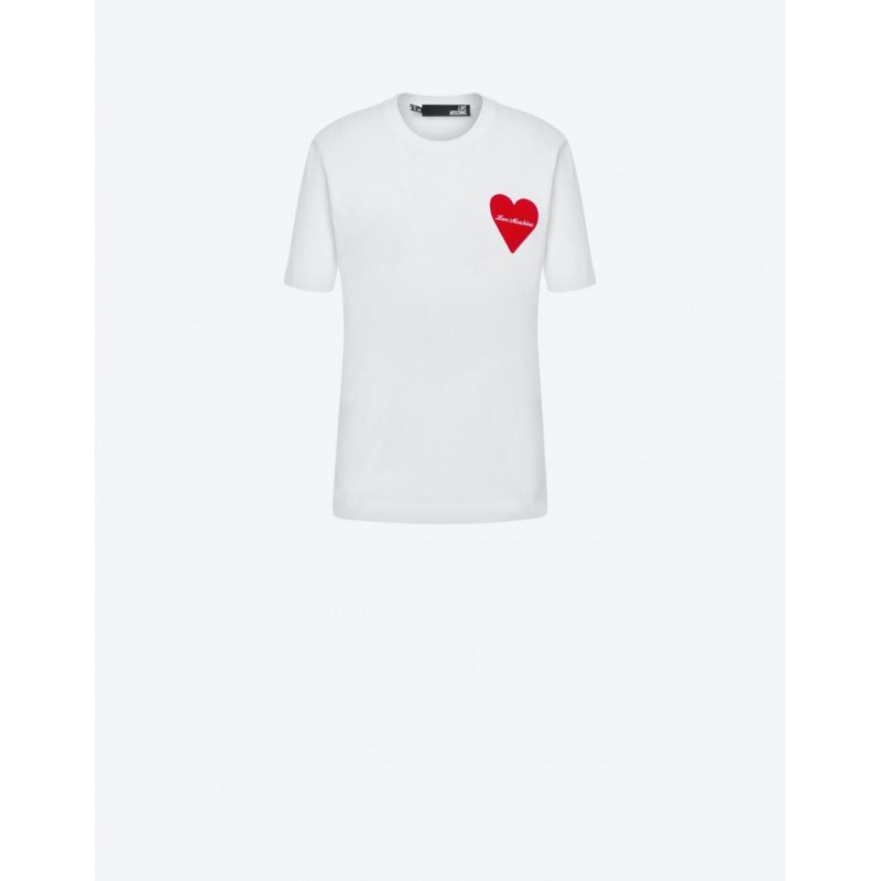 LOVE MOSCHINO - T-Shirt Patch Cuore  - Bianco